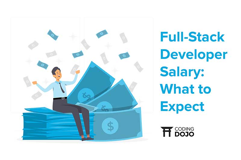 Illustration of man sitting on money representing a full-stack developer salary