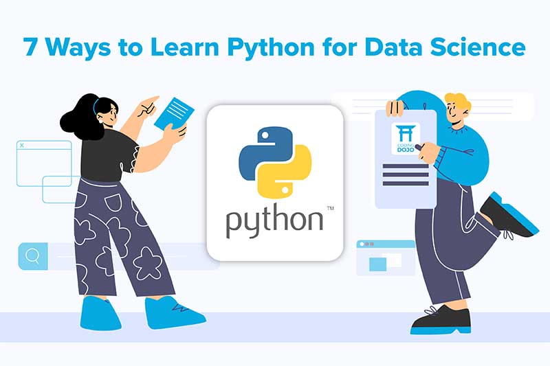 Illustration of two people learning Python for data science