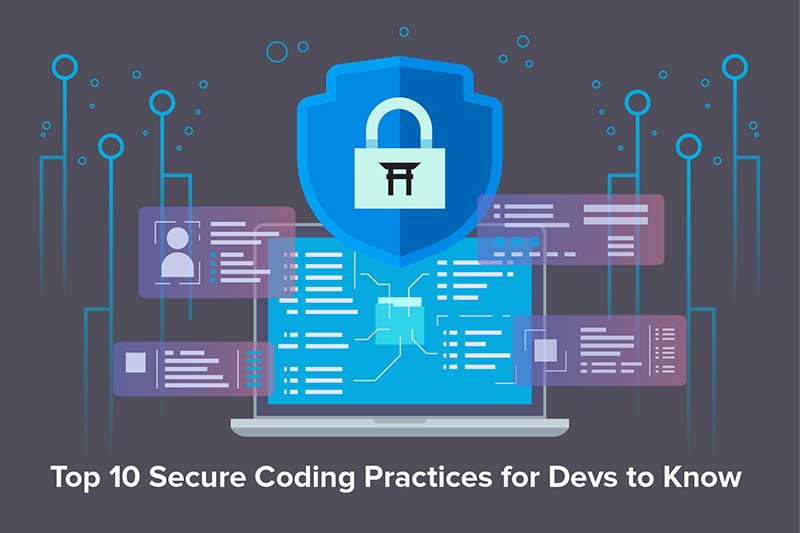 Illustration of a lock and some coding icons