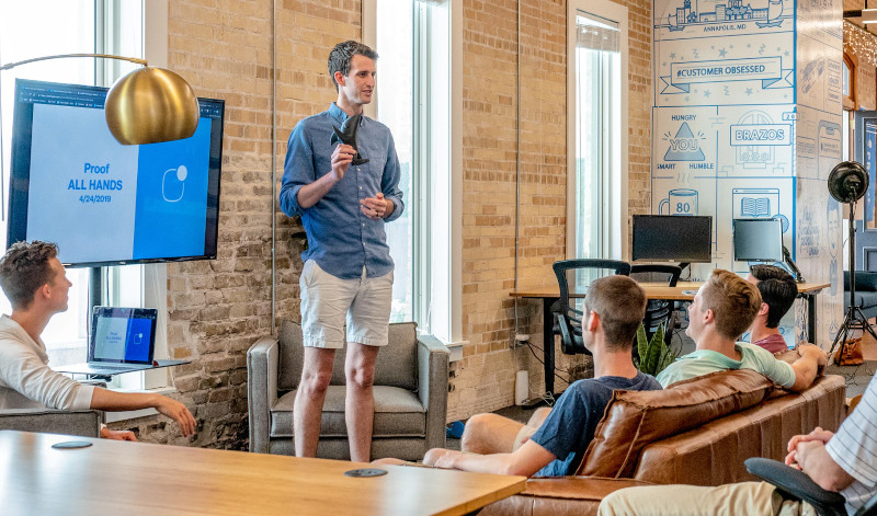 Meeting in a startup office