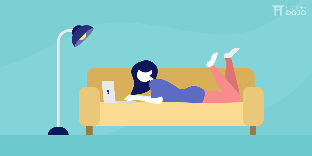 illustration of women working from home on her couch